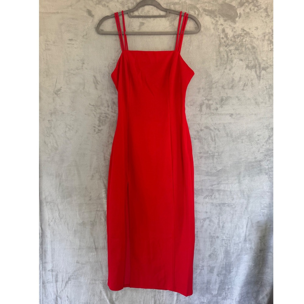 NWT Edit by Nine Red Triple Strap Open Back‎ Midi Dress Side Slit Womens Medium